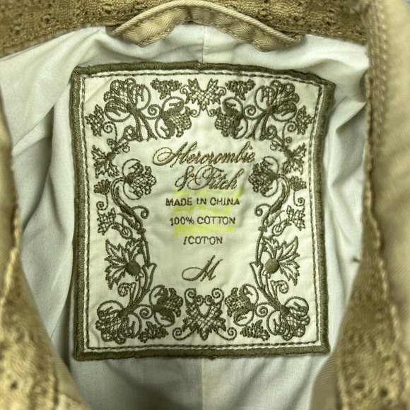 Abercrombie Fitch Trench Coat Womens Medium Brown Cotton Lined Belted Button Up - Picture 3 of 13